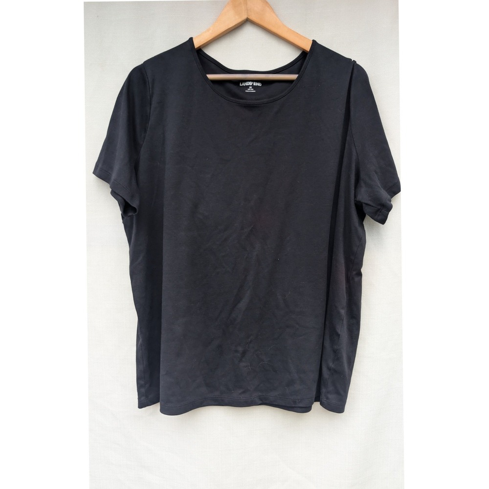 Lands' End Womens 2X Black Short Sleeve Crew Neck T-Shirt 438182